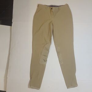 Tuff Rider Ladies Ribbed Knee Patch Breeches Low-Rise Sz 30 Pull On Tan